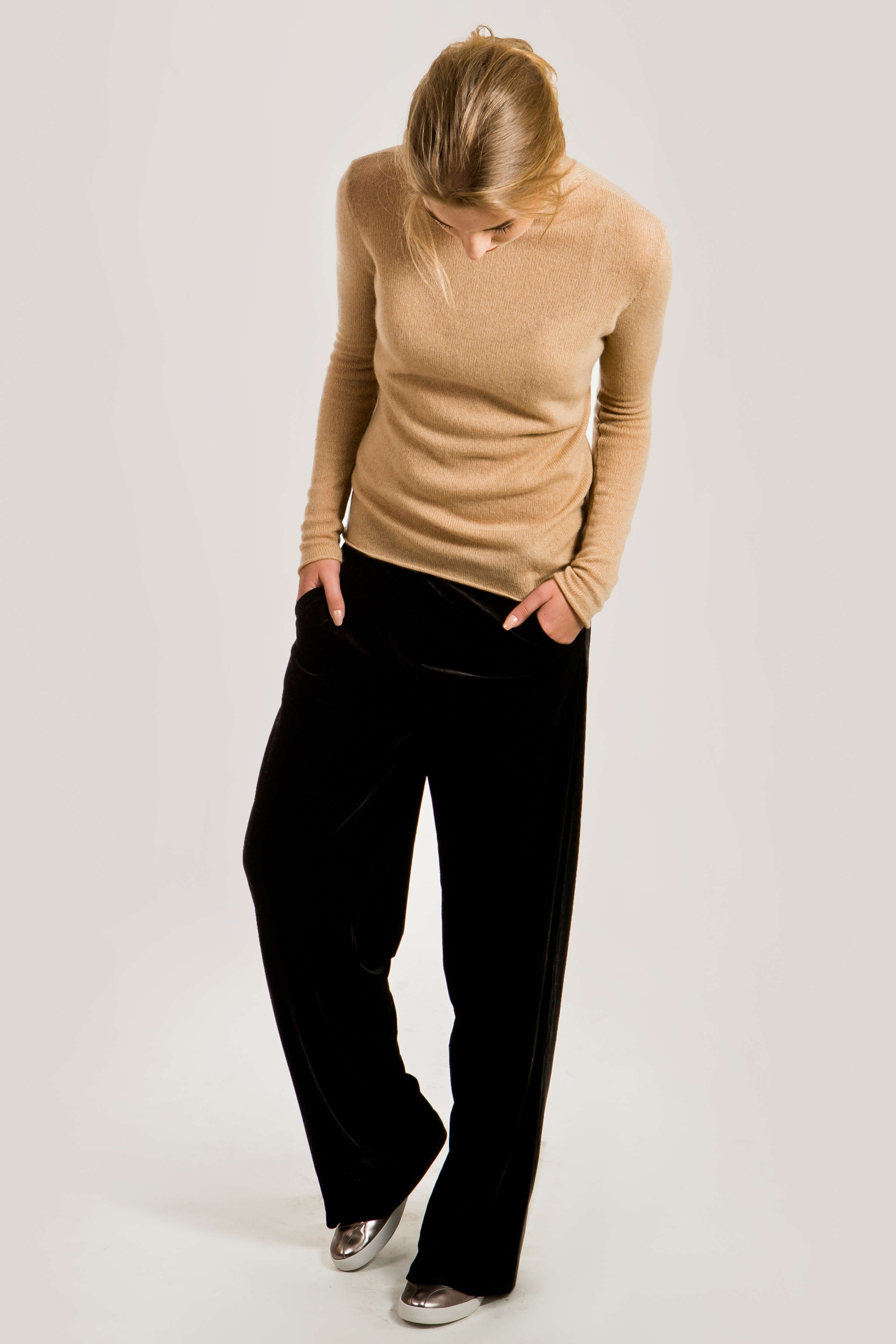 Women's camel cashmere turtleneck sweater MARGO